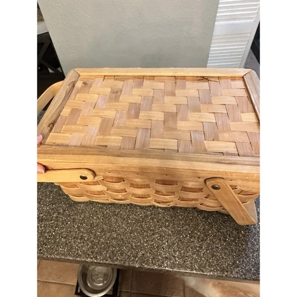 Vintage 1970s Splint Wood Picnic Basket - Picture 4 of 9